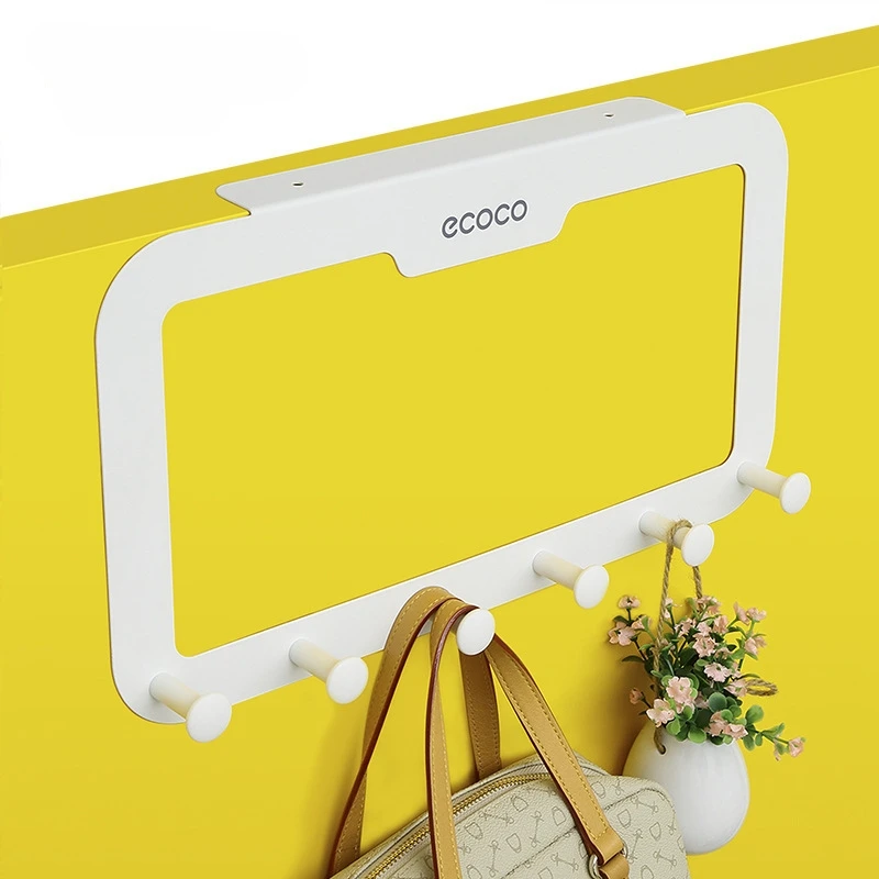 No-Drill Over Door 6-Hook Rack - Invisible Space Saving Coat Hanger for Closet Wall, Adhesive Hooks for Coats, Hats and Bags