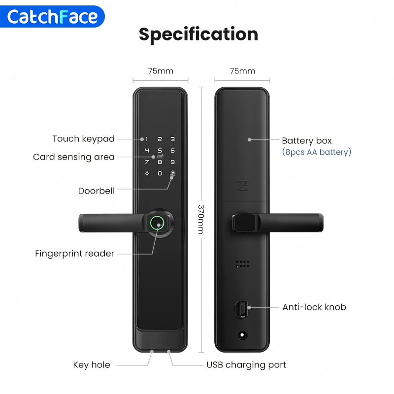 TTLock Smart Fingerprint Door Lock Wifi APP Lock Bluetooth Unlock Security Intelligent Lock Biometric Electronic Gate Lock