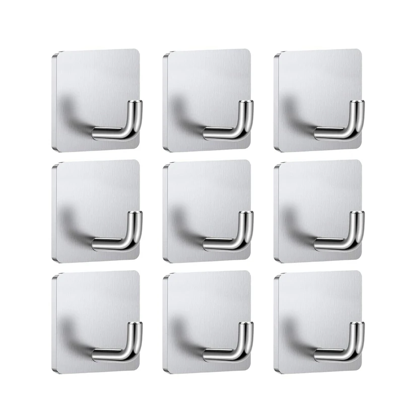 

9PCS Adhesive Hooks Heavy Duty Stainless Steel Stick On Wall Hooks Towel And Coat Hooks For Hanging For Kitchen Bathroom