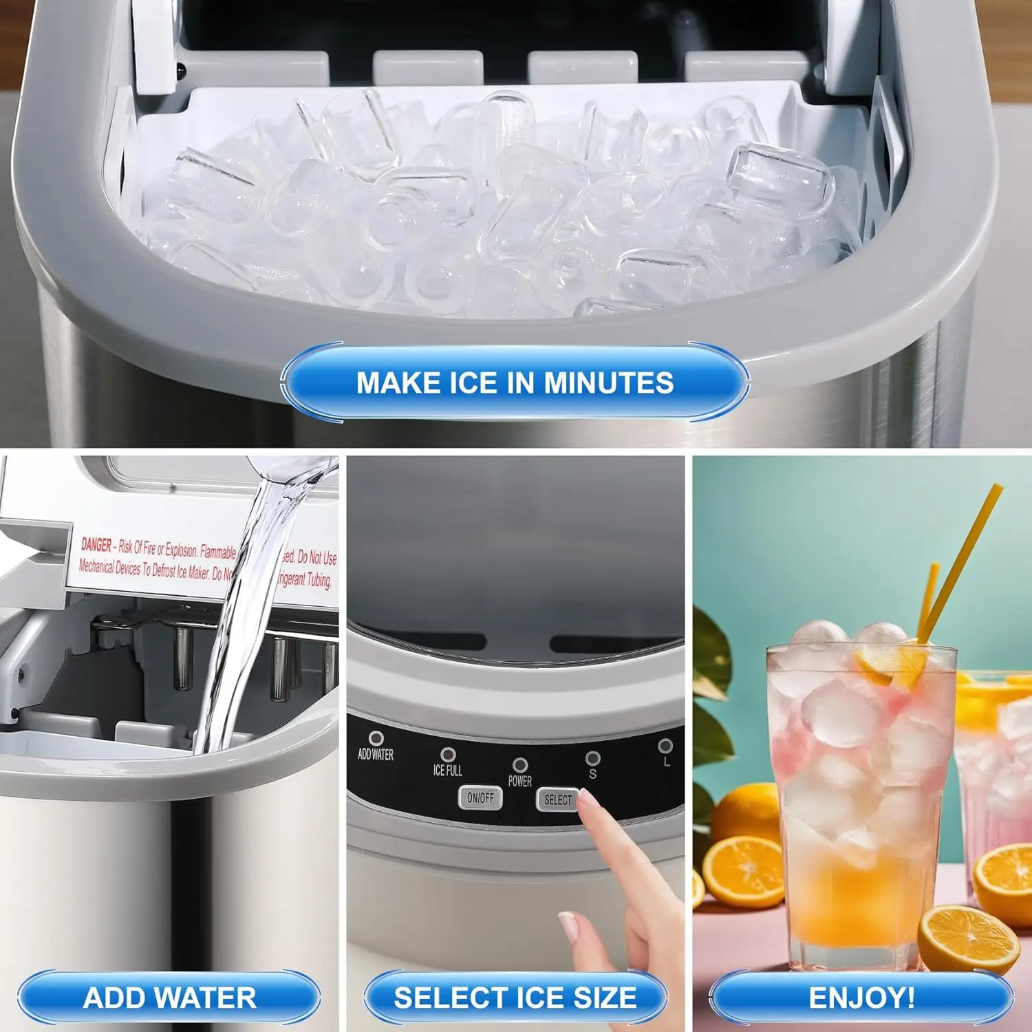 SMAD Portable Countertop Ice Maker Ice Maker Machine with Basket and Scoop 26 Lbs/24H 9 Bullet Ice Cubes Ready in 6 Mins