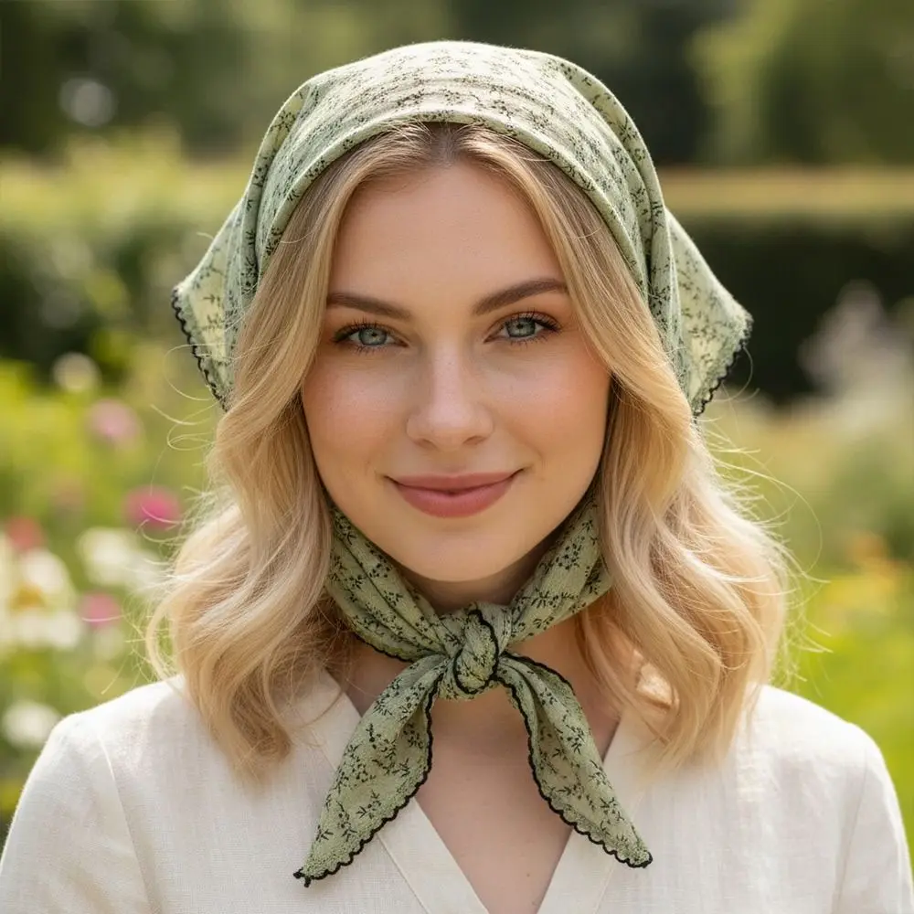 

Travel Beach Lace Design Flower Neck Scarf Gentle Headband Turban Triangle Hair Scarf French Style Hair Ribbon Hair Styling