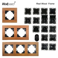 EU Real Neutral Wood Panel French Wall Power Socket with Type A C  USB Fast Charger TV Data Cat6 FAN Reset Switch Retro Design