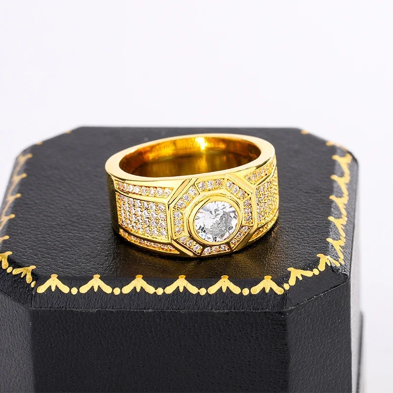 Men's 18k Gold Zircon Ring, Anniversary Gift