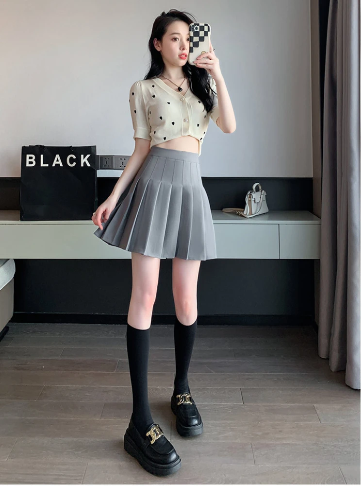 Mini Skirts Women Pleated Preppy Style High Waist Basic Casual School A-line Elastic Waist Korean Style Sweet Fresh Summer Chic