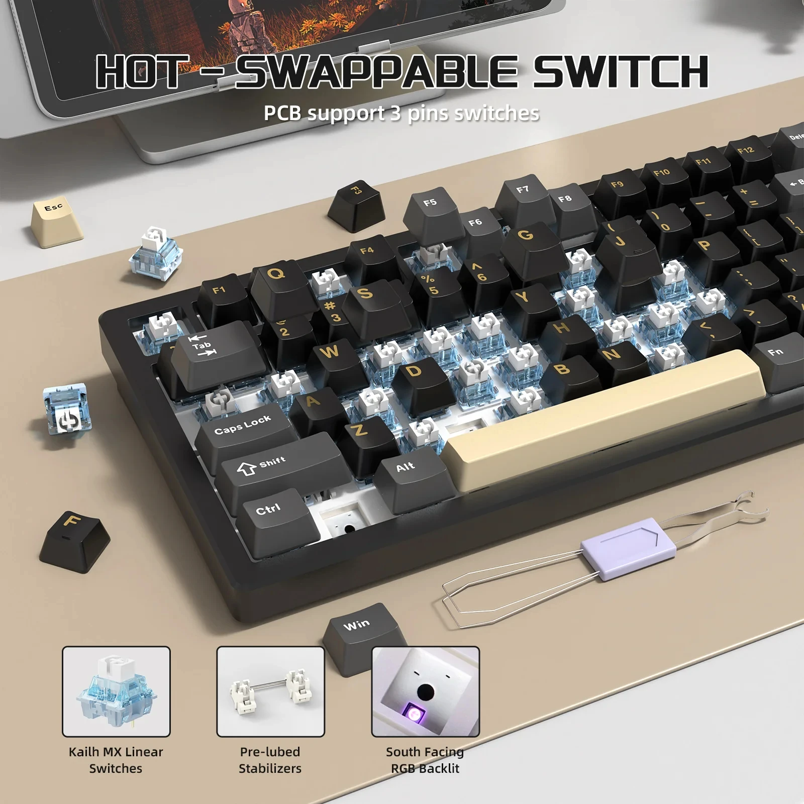 ATTACK SHARK X75 75% Wireless Mechanical Keyboard | Full Aluminum & Gasket Mount | VIA & RGB | Hot-Swappable|4000mAh Battery view 3