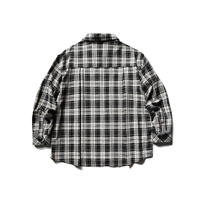 Autumn Plaid Long Sleeve Shirt Men\'s Japanese Vintage 3D Cut Cityboy Streetwear Fashion Loose Casual Oversized Cargo Shirts