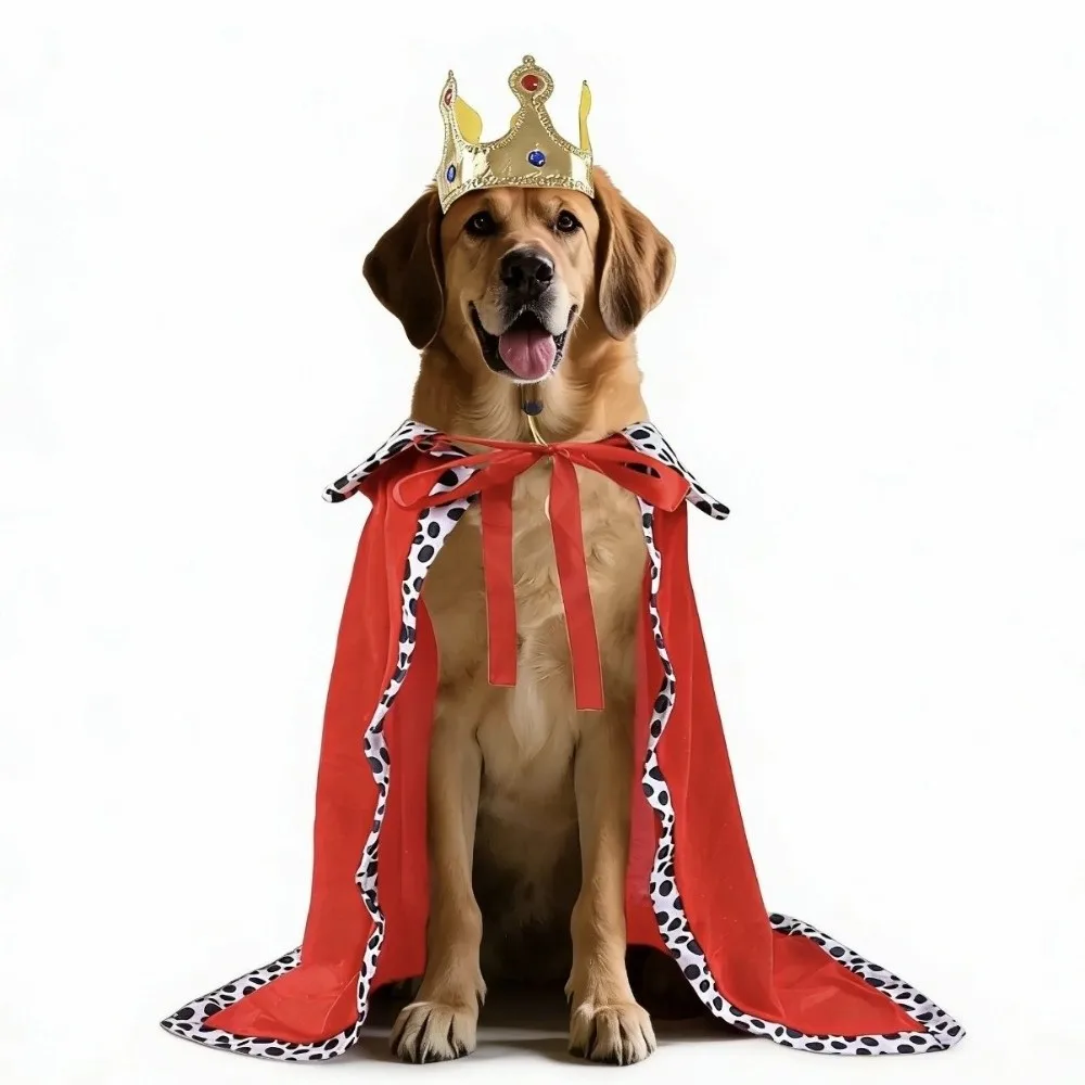 Hundekleidung: Verstellbarer Hunde-Königsumhang mit Krone, Samtbesatz, Haustier-Cosplay-Umhang, gemütliches, atmungsaktives Haustierkostüm für Fotoshootings – Detail 7