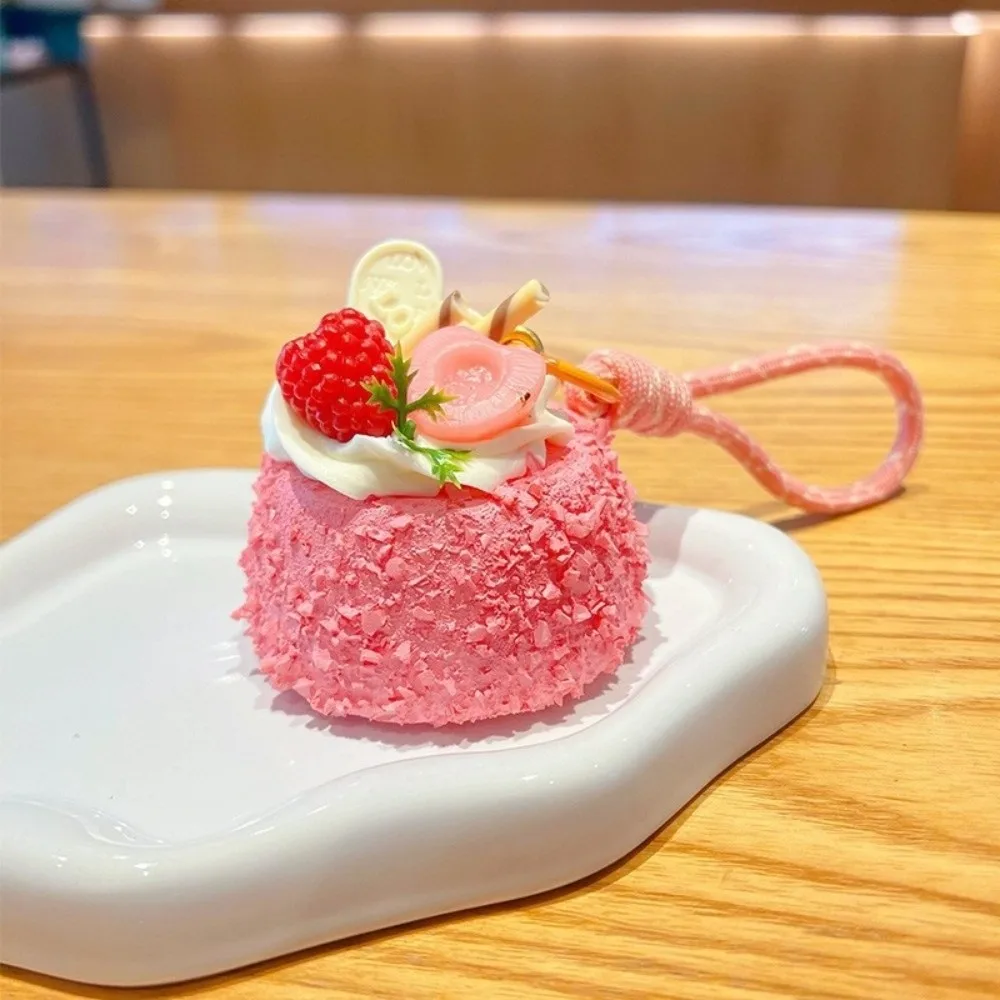 Keyring Realistic Simulation Cake Keychain Chocolate Fruit Strawberry Mousse Cake Pendant Decoration Cream Cake Hanging Girl