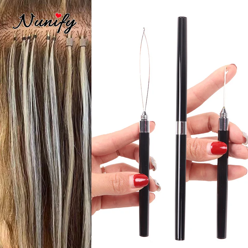 Kit de extensão de cabelo micro, ferramenta com gancho de crochet, agulha de pulling, gancho preto de aço inoxidável