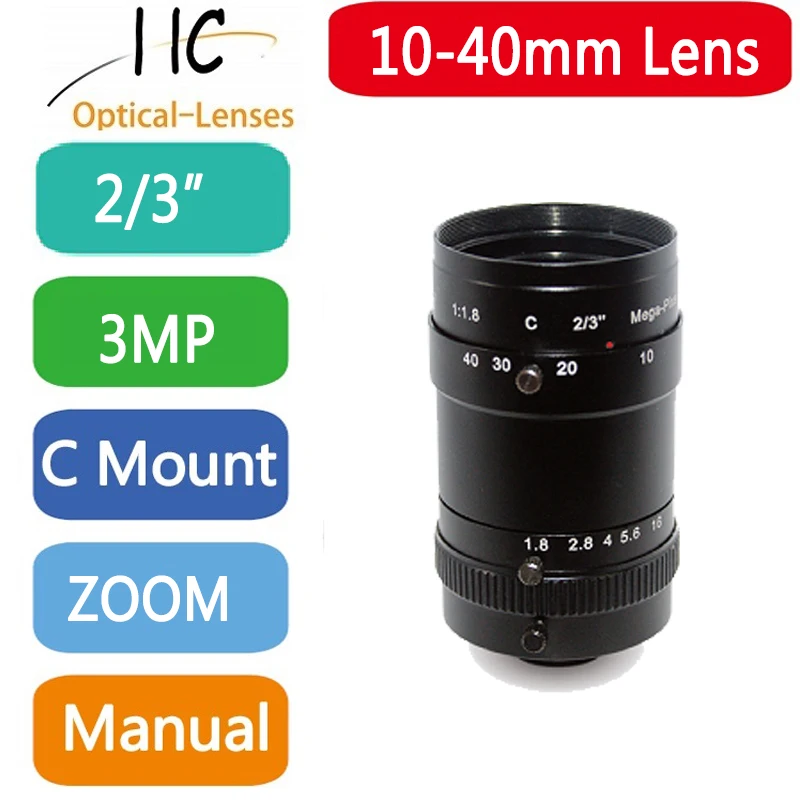 3.0Mega Pixel C-Mount 10-40mm 2/3'' Format low distortion FA/ Machine Vision vari-focal length lenses F1.8 manual Iris