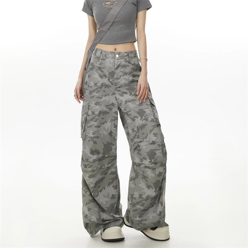 Women's Camouflage Light Colored Thin Pants Cool Girl Street Fashion Bottoms Female High Waist Wide-leg Cargo Trousers