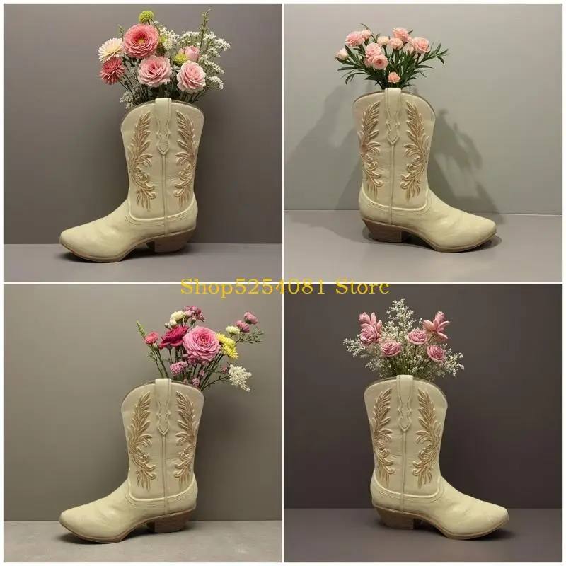 AXYC Unique Cowboy Boot Shape Resin Planter With Artistic Design Western Cowgirl Vases Flower Holder For Outdoor Indoor Use