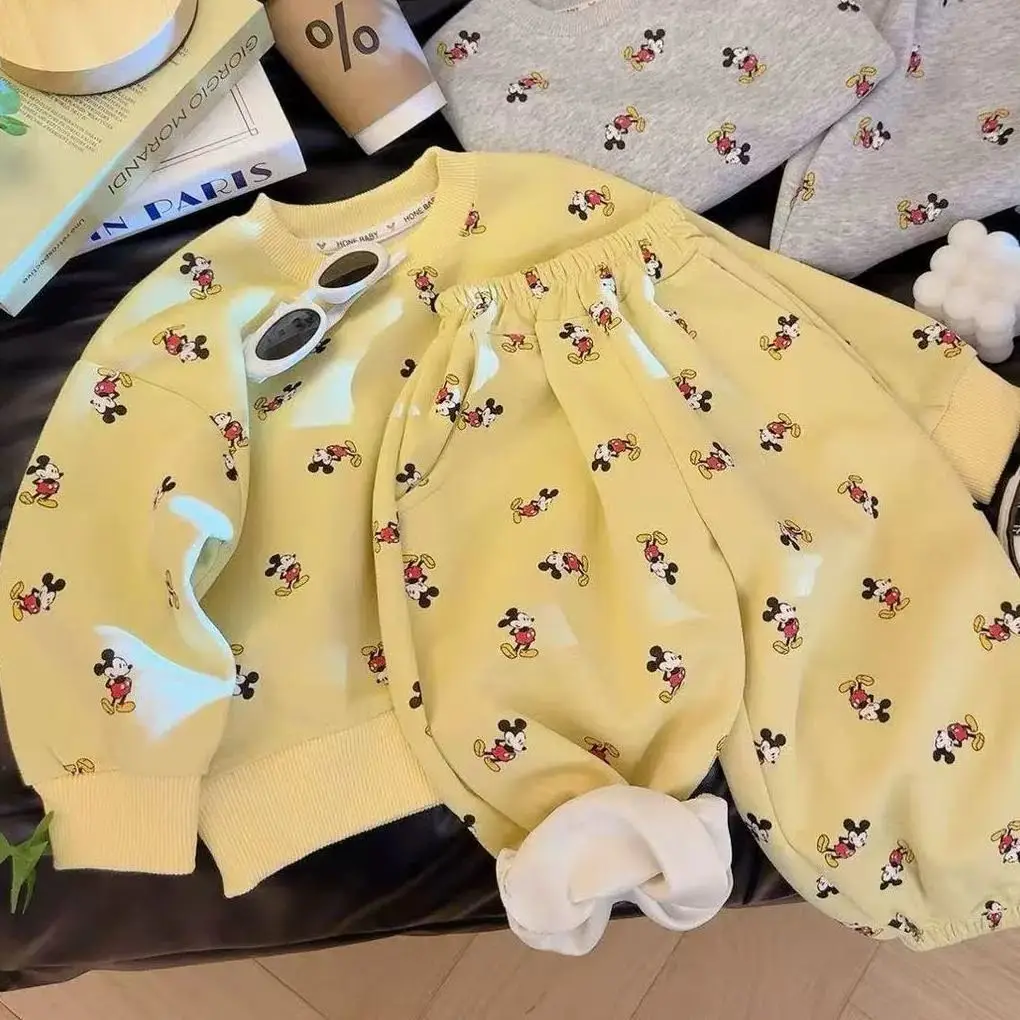 

Boys' Girls' Sweatershirt Set Spring Autumn New Collection Children's Full Print Mickey Baby Casual Sports Pants Two Piece Set