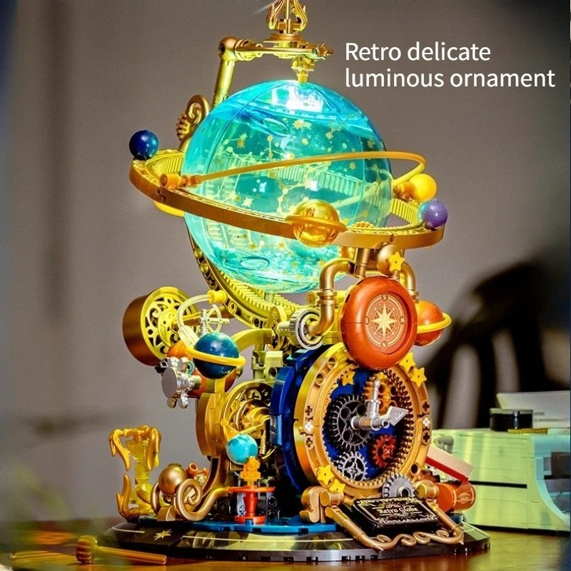 New Retro Rotating Earth Model Building Block Splicing Movable Construction Educational Decoration Ornament Toy Collection Gift