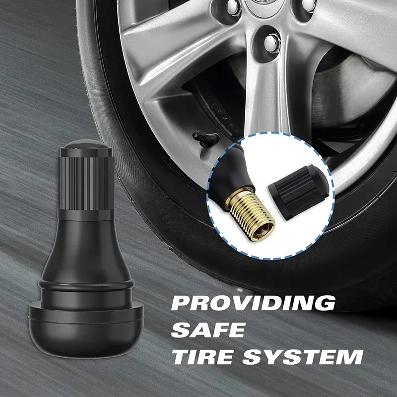 4PCS Tire Stem Rubber Black Rubber Snap-on Valve Stem Standard Replacement Tire Stem for Tubeless Rim Holes in Automobiles Caps