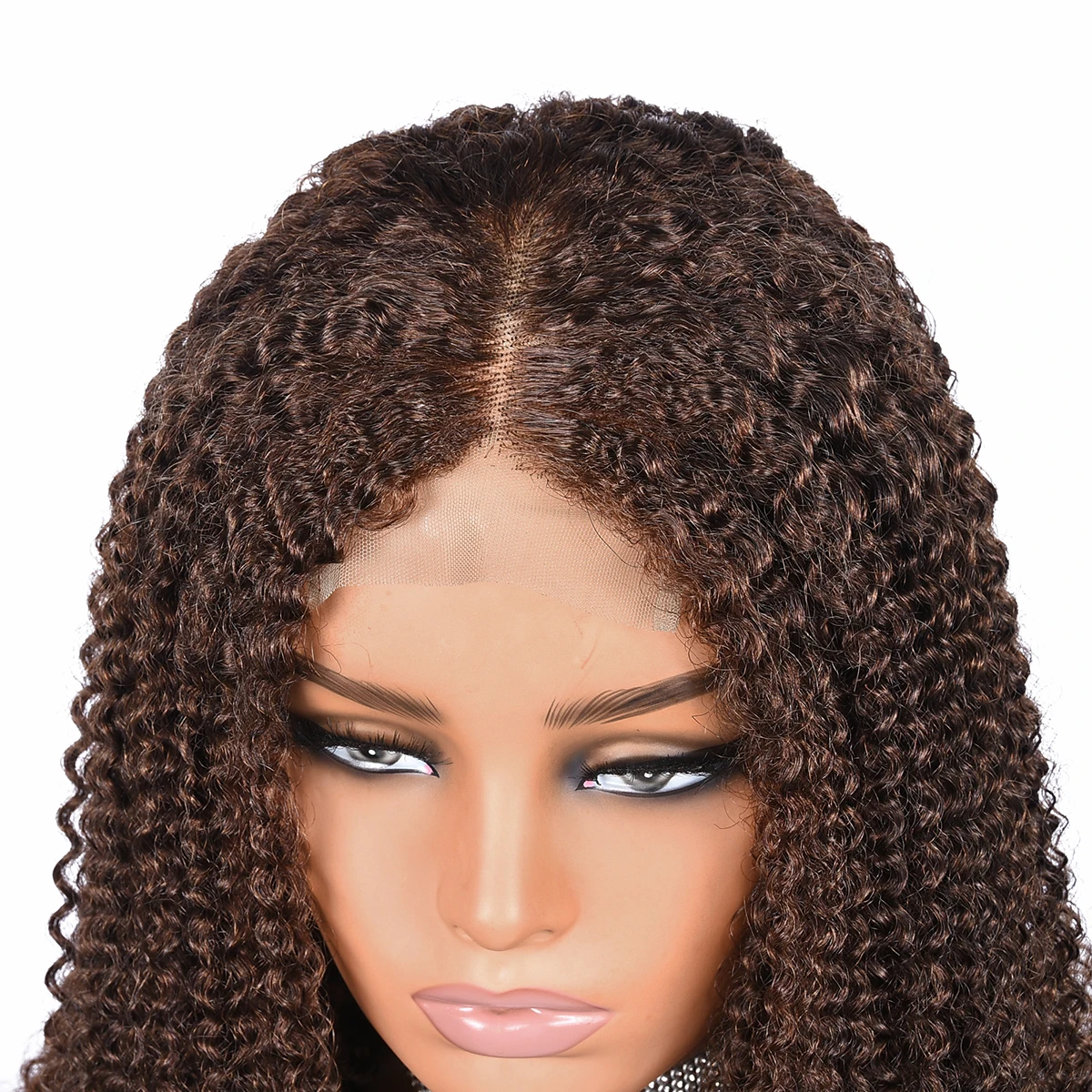 Color #4 Kinky Curly 13x4 Lace Front Wigs Preplucked 4x4 Lace Closure Wigs For Woman Brown Kinky Curly Human Hair Wigs 16-30"