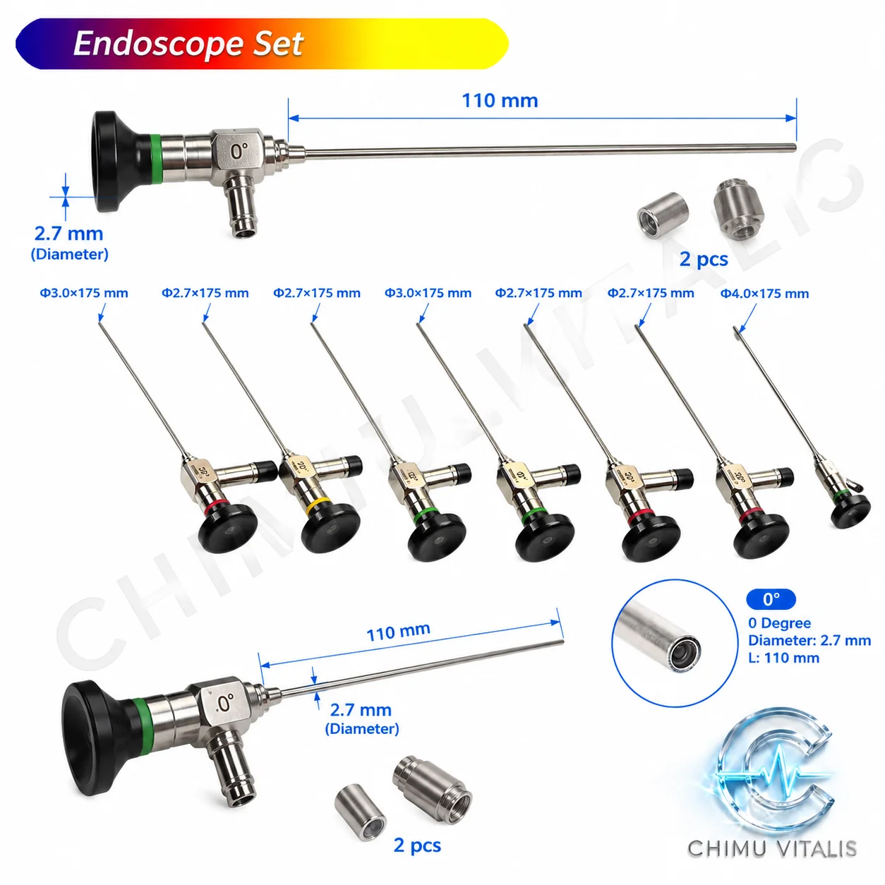【CHIMU VITALIS】 Rigid ENT 0-90 Degree HD Optical Lens Φ2.7mm Φ4mm for Sinus Larynx Veterinary Surgery