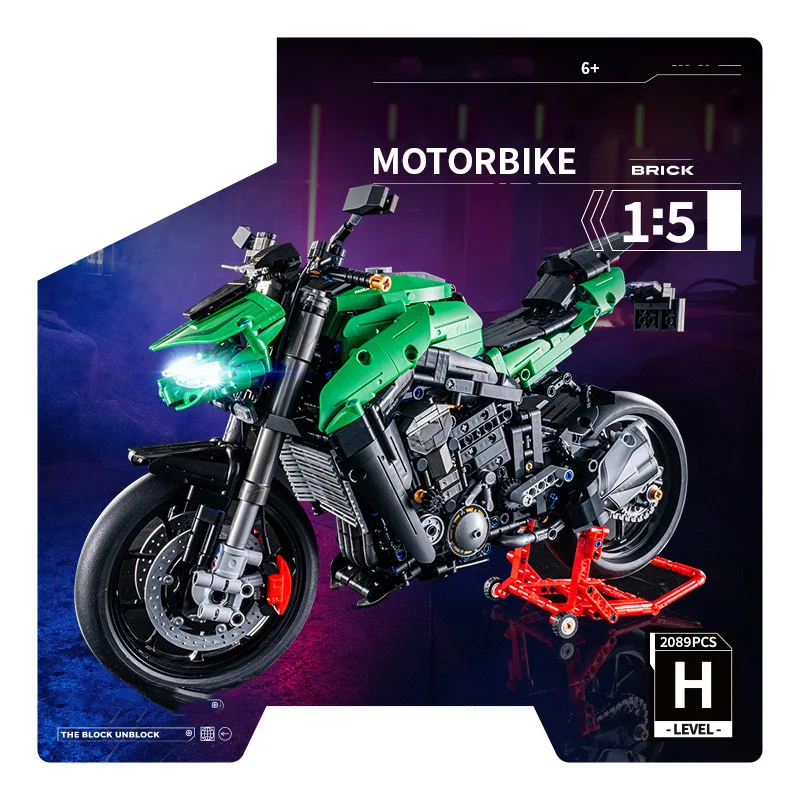 Technical 1:5 Scale JAPAN Z1000 Motorcycle Building Block Motor Model Construction Bricks Toy Collection With Light For Gift