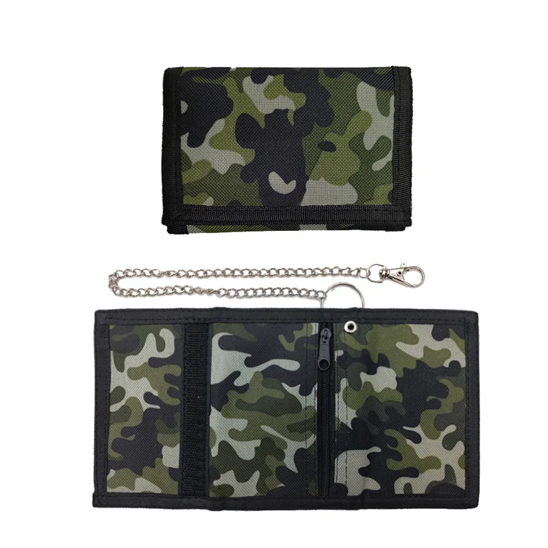 RFID Fabric Camouflage Boys Wallet with Chain Trifold Canvas Outdoor Sports Kids Wallet Wallet for Teenage Boys