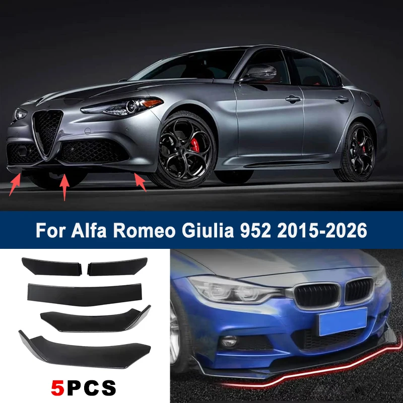 

Adjustable 5Pcs Sectional Front Spoiler Lip For Alfa Romeo Giulia 952 2015-2026 Front Bumper Splitter Sport Body Kit