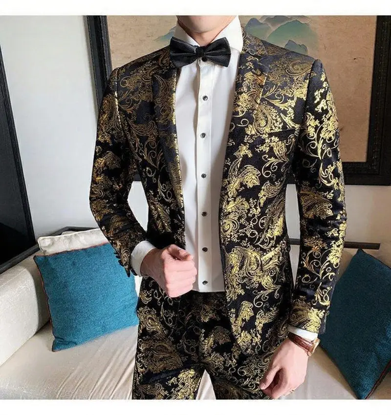 Herrenanzüge mit Goldstickerei, Modische Bankett- und Tanzkostüme, Trendige Moderatoren- und Hochzeitsanzüge, Männliche Star-Performanceanzüge – Detail 9