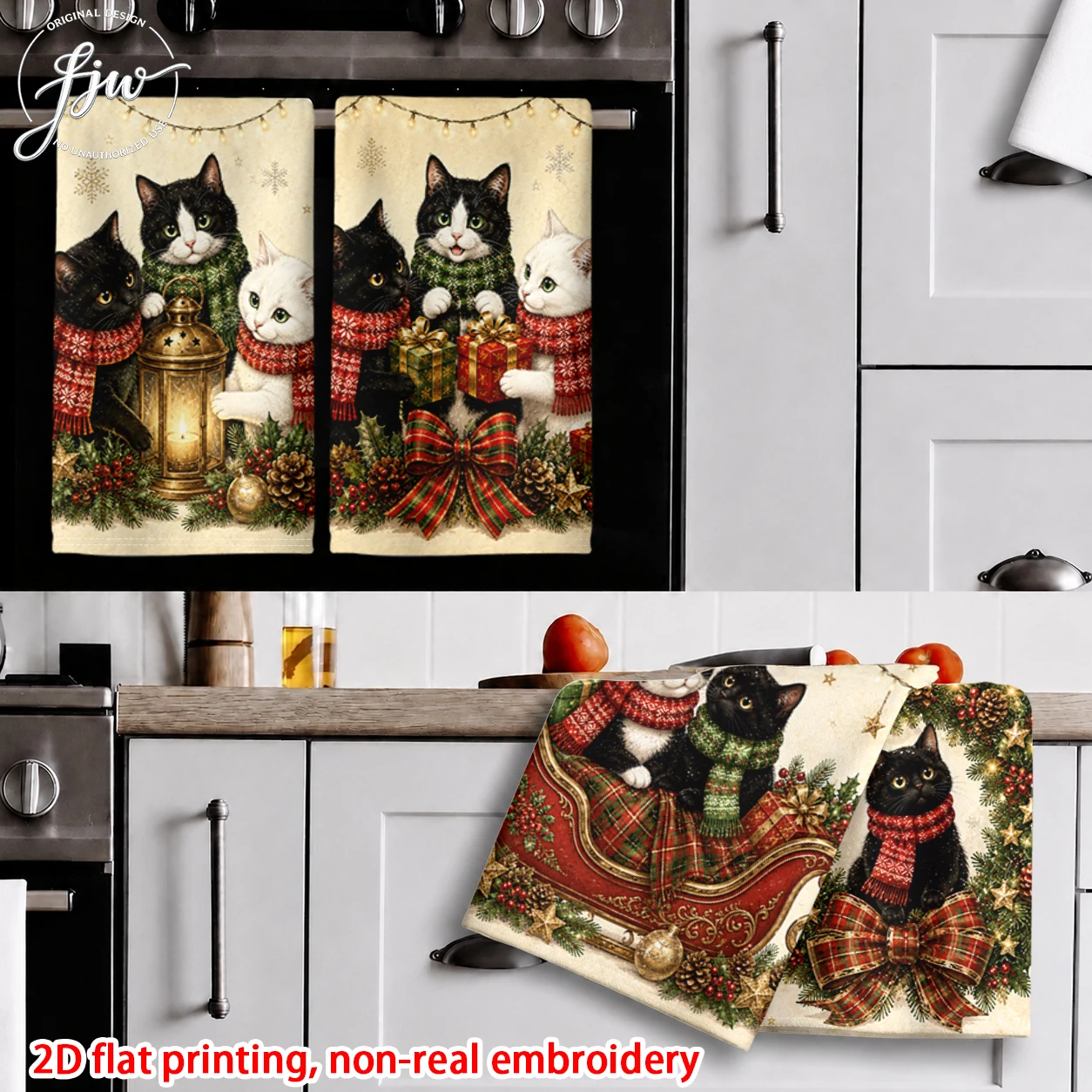 6pcVintage Christmas Cats Garden Flags  Winter Holiday Cute Pet Yard Flags for Outdoor Decor
