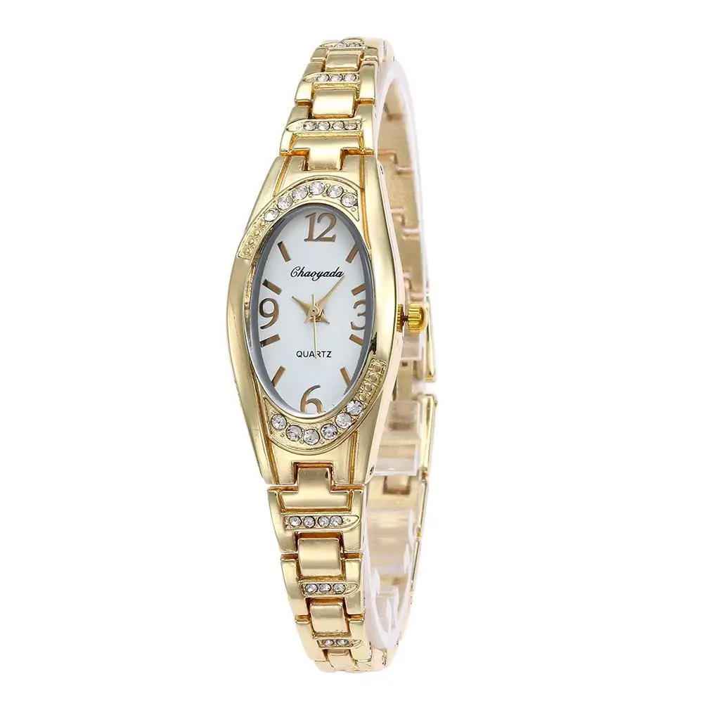 New Luxury Ladies Fashion Quartz Watch Simple Oval Quality Gold Plated Women Watches Business Stainless Steel Folding Clock