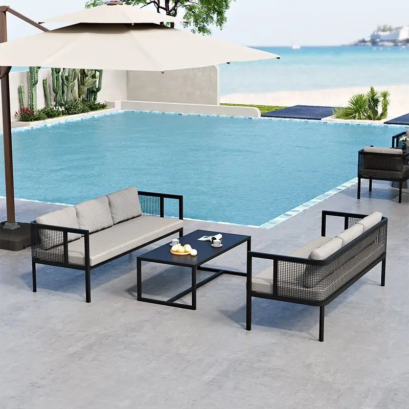 

Уличный садовый диван прямоугольной формы на три человека, комбинированный диван для отдыха в гостиной, плетеный из ротанга, уличный диван в стиле арт.