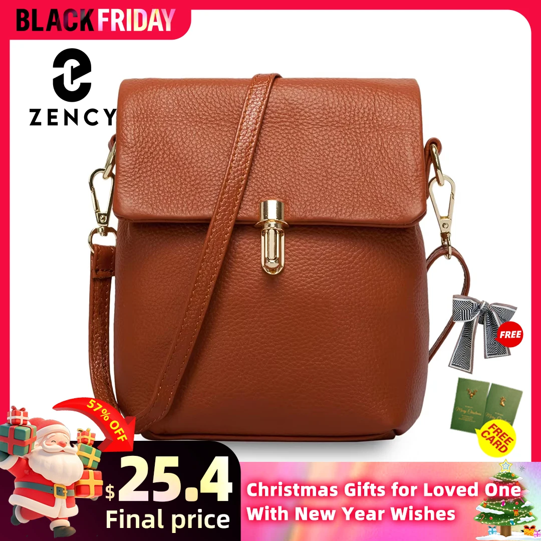 Zency 100% Genuine Leather Fashion Women Messenger Bag Practical Phone Purse Girl's Small Flap Bags Lady Shoulder Handbag