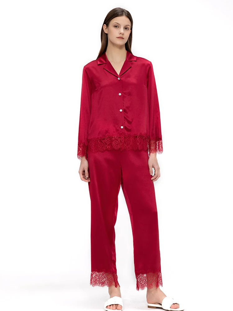 ZEAMOD Autumn/Winter 2024 Women\'s solid color 100% mulberry silk home pajamas set