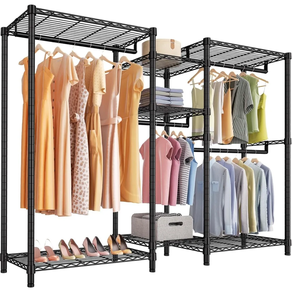 

classic v6 wire garment rack heavy duty clothes racks with shelves, freestanding portable wardrobe closet rack for hanging clot