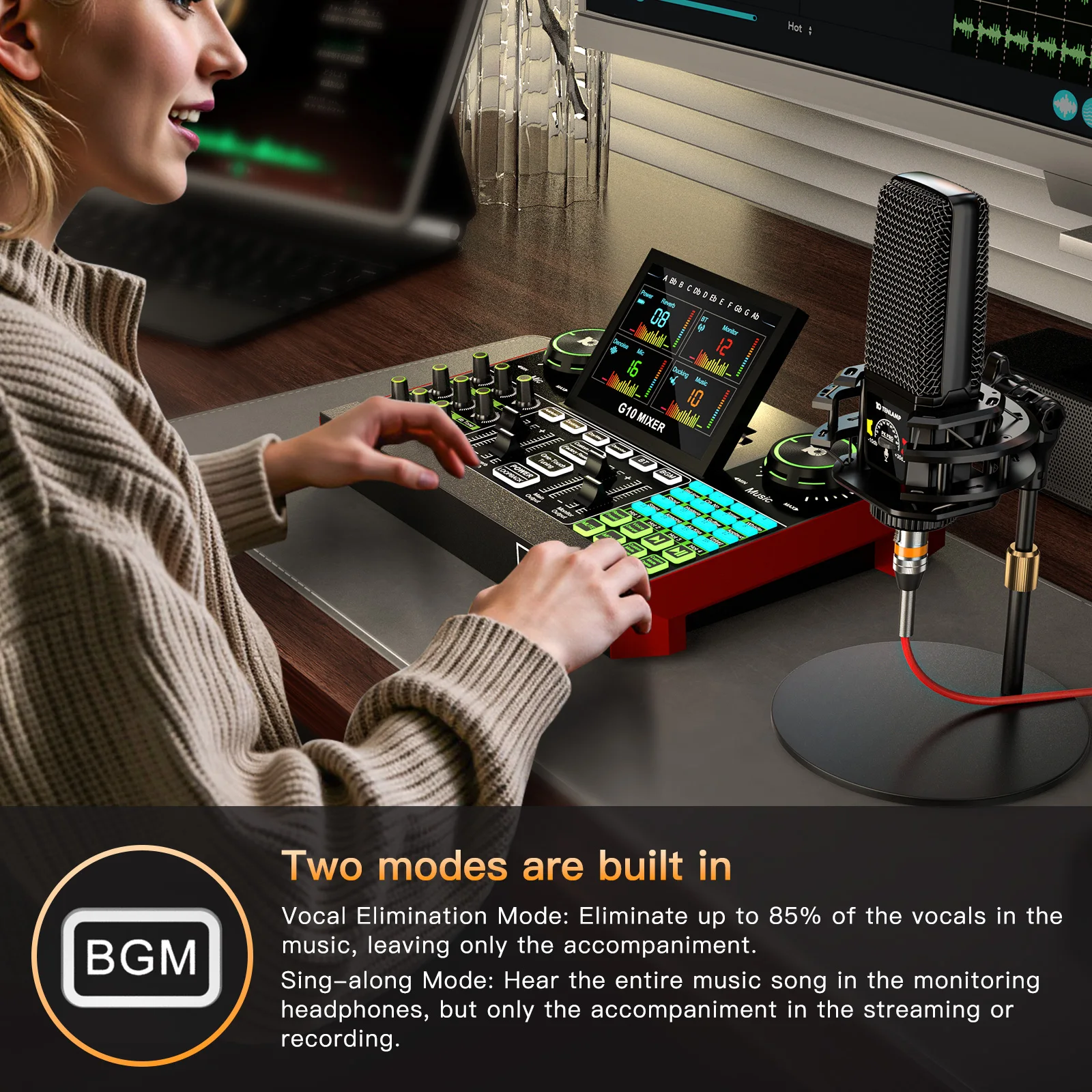G10 PKPRO Podcast Equipment Bundle 6 Channel with 3.5mm Mic & XLR Audio Interface, RGB Live Sound Card Professional Mixer for PC Smartphone Laptop, Streaming Gaming Singing DJ Studio Set