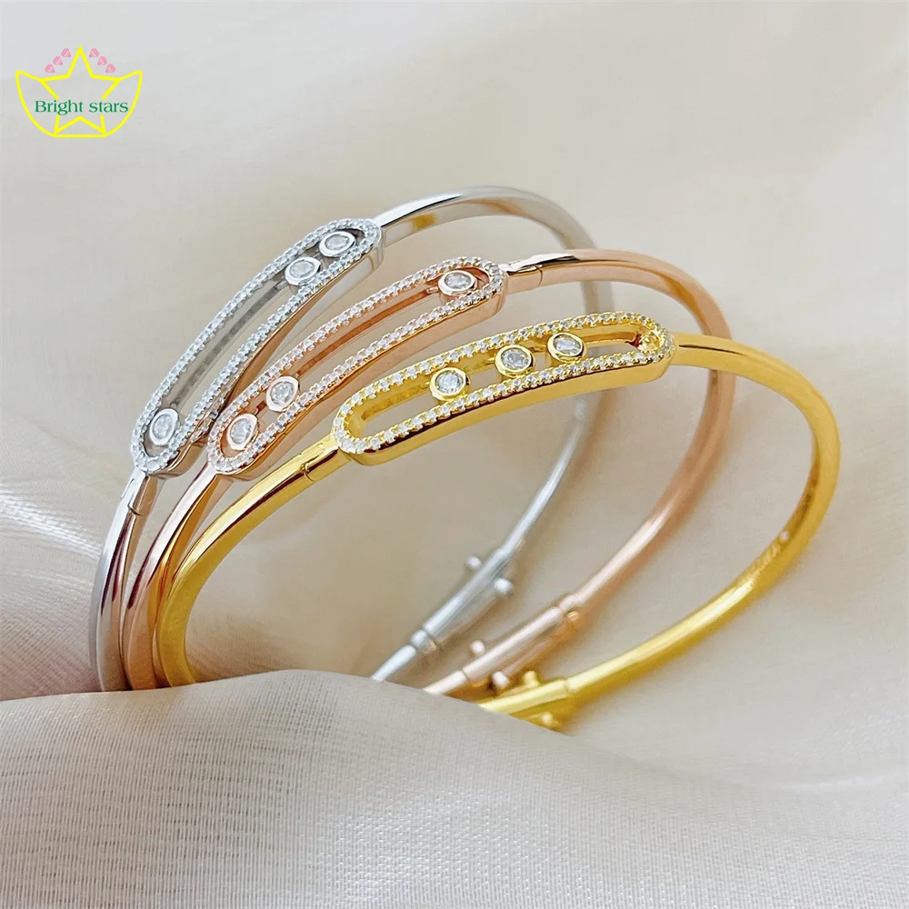 

Bright Stars S925 Sterling silver three-pronged sliding bracelet women fine jewerly