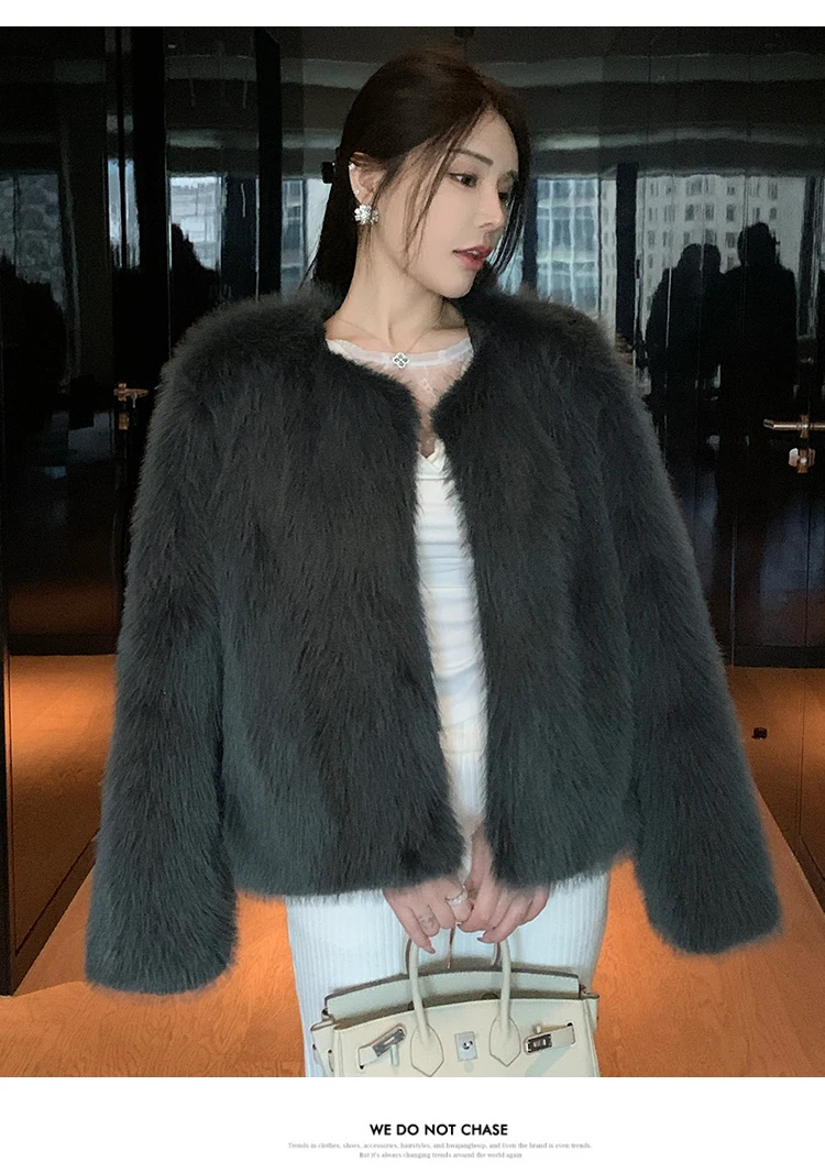 ZAROY 2027 Winter Faux Fox Fur Coat Chic Women Brown Luxury Fluffy Soft Warm Fur Jacket Fashion Colarless Cardigan Fur Outerwer