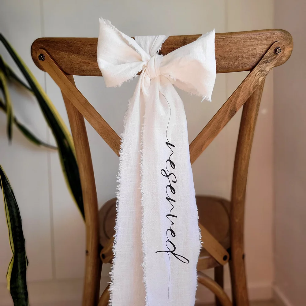 

Custom 5Pcs RESERVED Chair Ribbon Elegant Wedding Decorations Fabric Sign Dinner and Cocktail Party Accessories Holiday Supplies