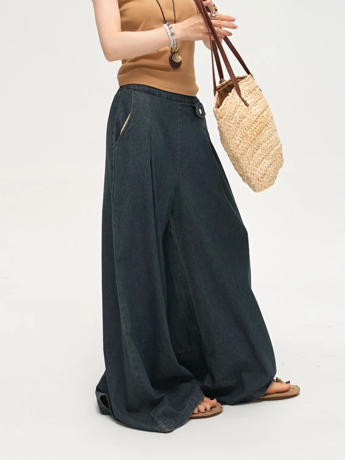 

Женские повседневные летние джинсы свободного кроя с широкими штанинами, синие, из денима, с высокой талией, длинные брюки, винтажные, свободного кроя