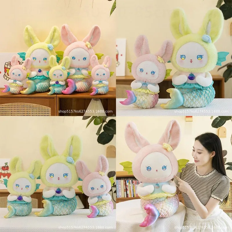 Peluche lapin sirène Kawaii, poupée en peluche pour enfants, oreiller doux et câlin, cadeau d'anniversaire mignon pour filles et enfants, couette