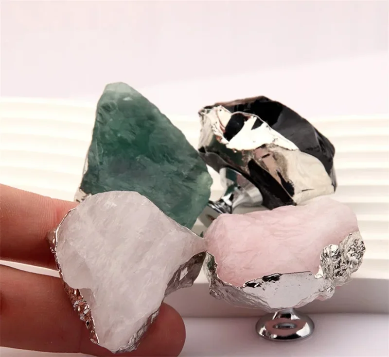 2pcs Rough Crystal Stone Cabinet Door Handles Drawer Knobs Brass Furniture Handle For Kitchen Cupboard Wardrobe Closet Pulls
