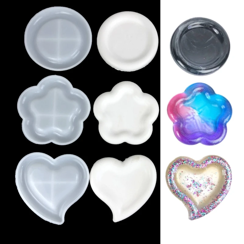 

DIY Round/Heart/Flower Shape Silicone Tray Mold Jewelry Trinkets Holder Desktop Decorative Storage Box Epoxy Resin Casting Mould