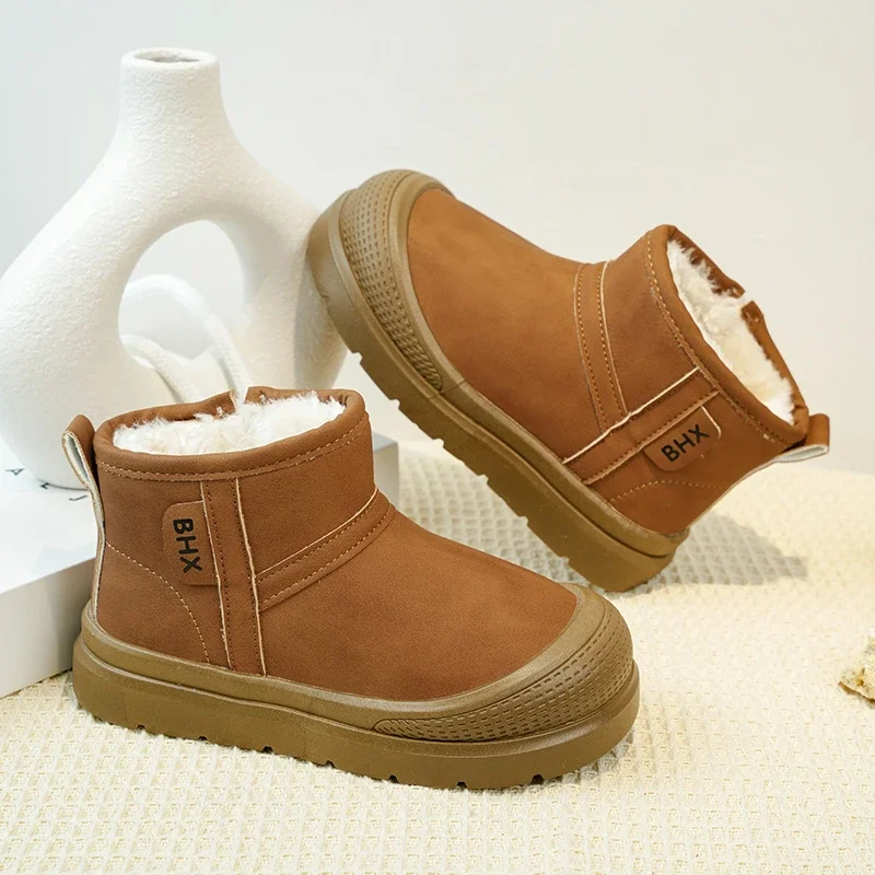 Toddler Side Zipper Winter Snow Boots, Kids Warm Fuzzy Lined Anti‑Collision Toe Non‑Slip Thick‑Sole Ankle Boots
