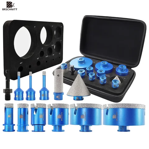 BRSCHNITT Diamond Drill Core Bit Set 6/6/8/20/25/35/50/75/100MM Hole Saw for Tile Granite Marble Stone Milling Adapter Chamfer Bit Hole Saw Drill
