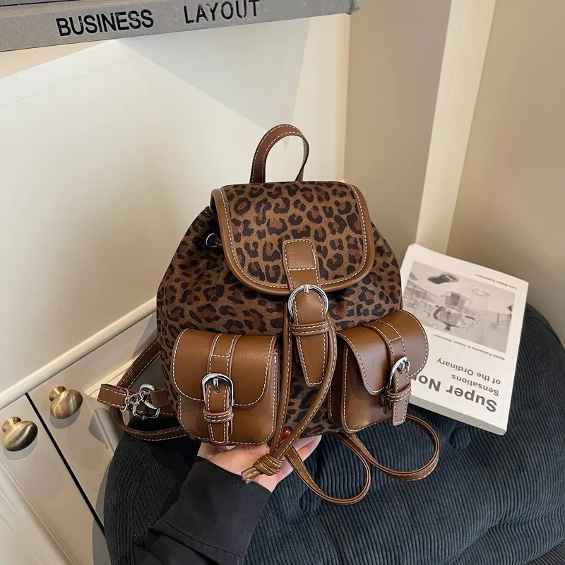

2025 New Leopard Print Backpack Large Capacity School Bag for Women Trendy Wild Aesthetic Design, Durable Work & Travel Rucksack