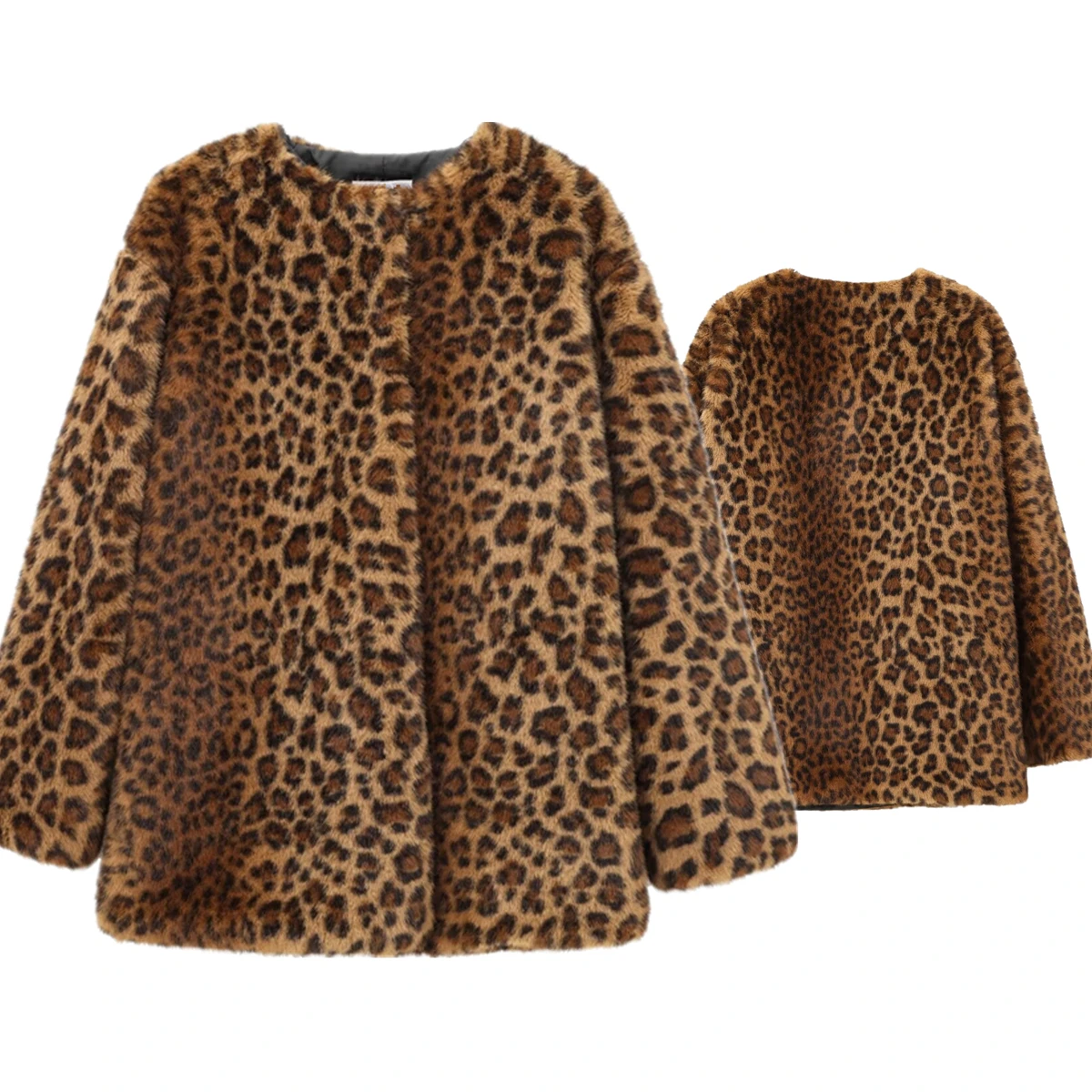 

Dave&Di Minimalist Retro Animal Leopard Print Round Neck Winter Coat Women Loose Jacket