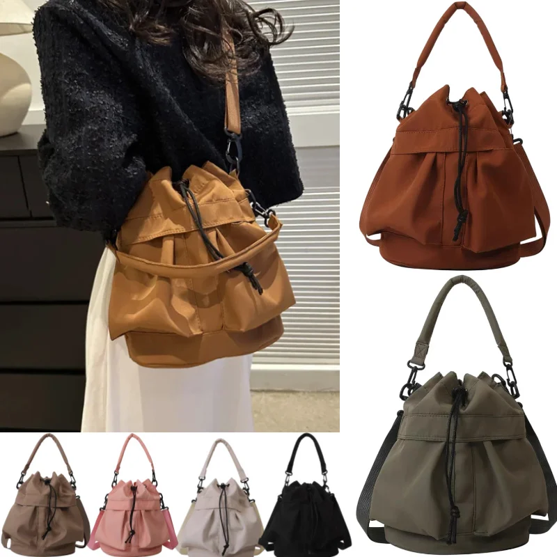 

Women Tote Bag Shoulder Bag Nylon Waterproof Large Capacity Handbag Drawstring Crossbody Bag