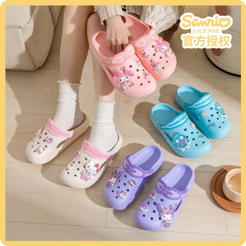 

Kawaii Hello Kitty My Melody Kuromi Cartoon Hole Shoes Women Summer Anime Sanrio Girly Heart Cute Parent-Child Outdoor Slippers