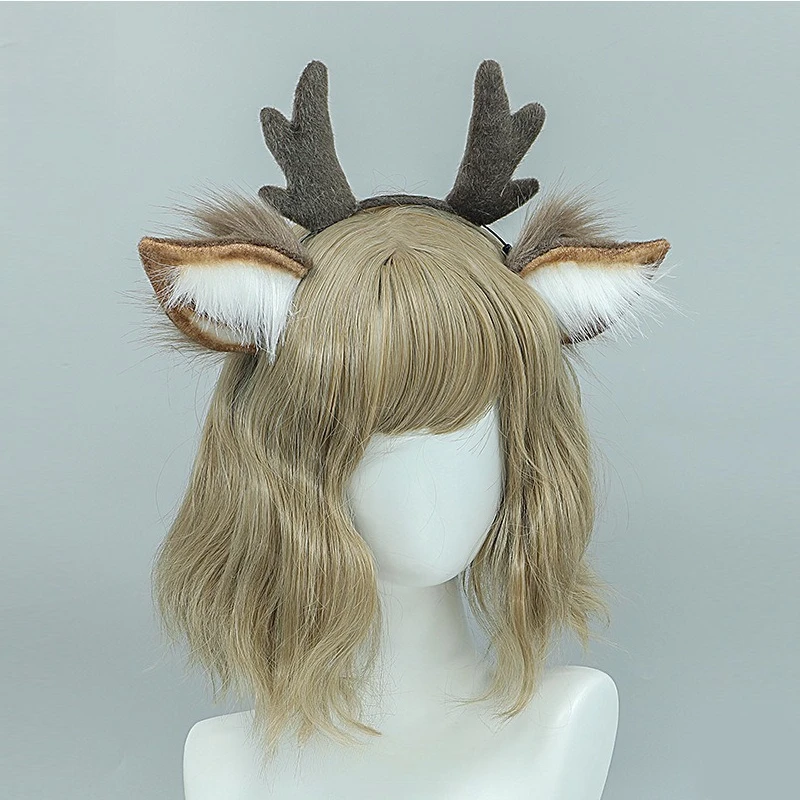 ZOETOPKID furry Antler Headband deer hoof gloves tail 4pcs sets Halloween cosplay props Lolita Christmas Hair Accessories