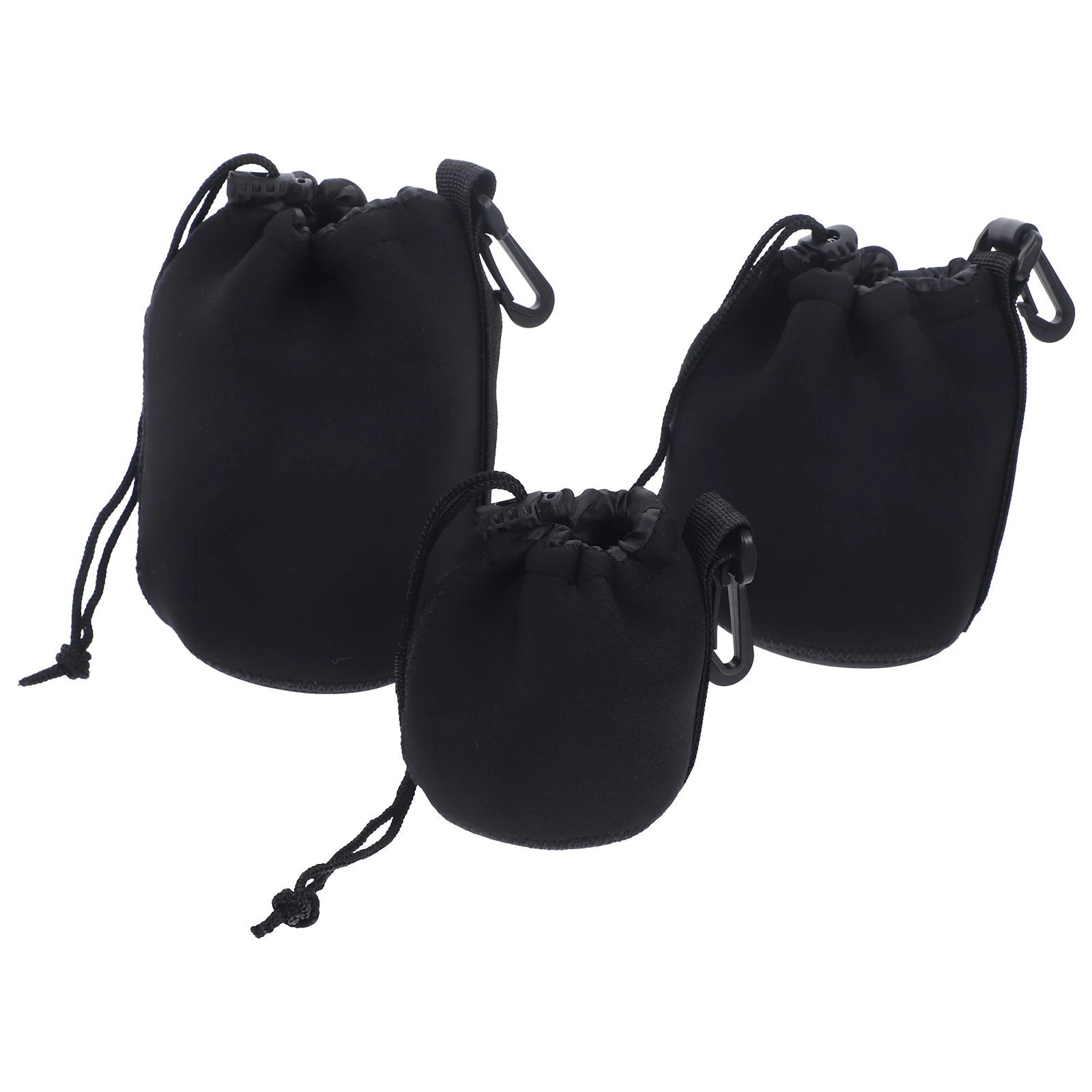

3 Pcs Lens Bag Soft Neoprene Drawstring Pouch Jjc Camera Large Adjustable Travel