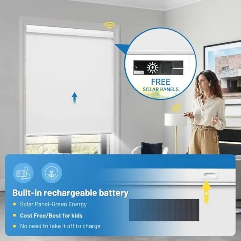 Hot Selling 100%Polyester Blackout Fabric Motorized With Solar Panel Smart Remote App Control Roller Blinds For House