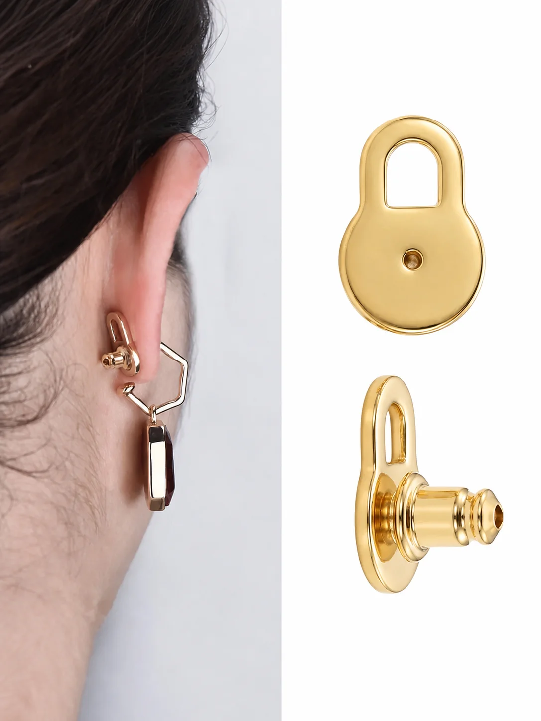 2Pcs Gold Plated Earring Lifters for Heavy Earrings, Droopy Earlobe Support Backs, Stud Dangle Earring Backings