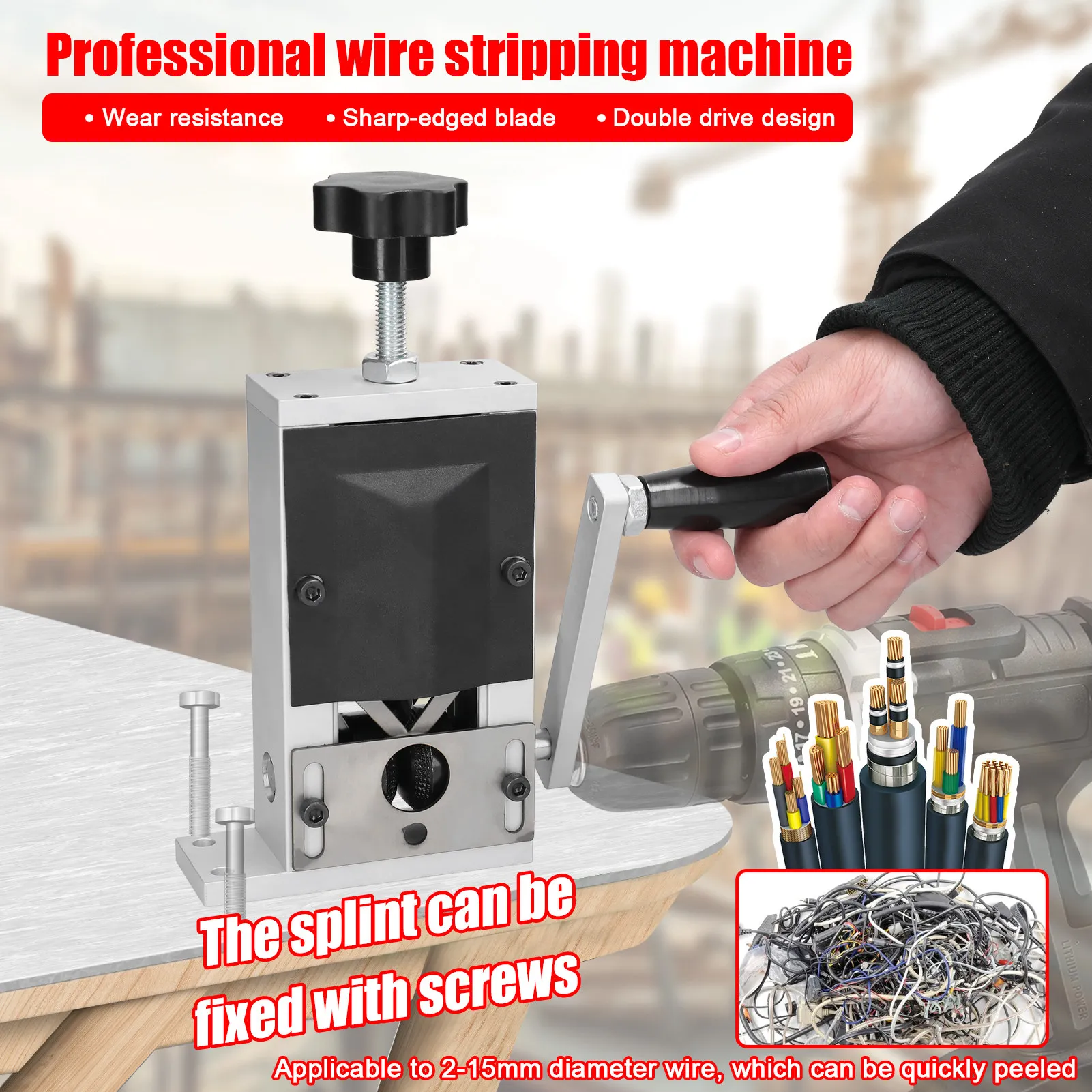 Wire Stripping Machine Aluminum Alloy Frame Manual Hand Crank Copper Wire Stripper Machine for 2‑15mm Diameter Cable
